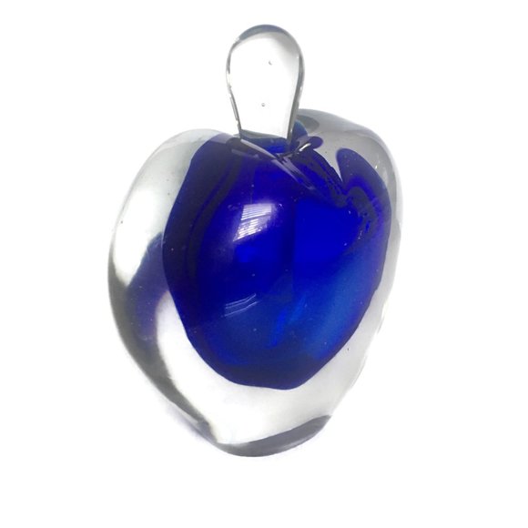 STUDIO ART GLASS Crystal Perfume Bottle Heart Hand Blown Clear over Cobal Blue - Picture 4 of 7